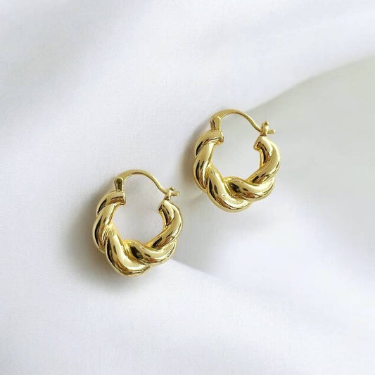 Hannah Croissant Twist Hoops Earrings Gold Filled