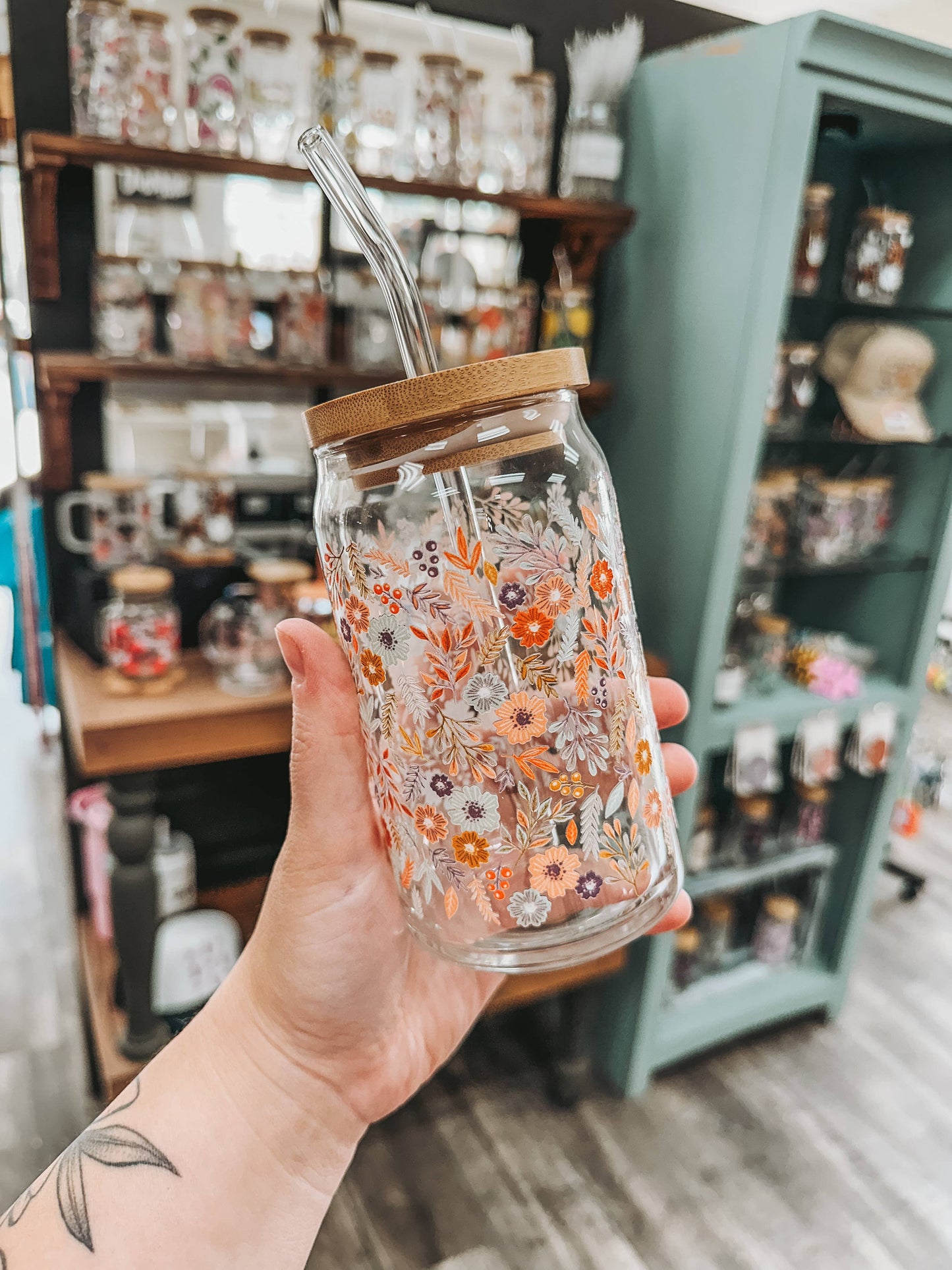 Dainty Floral Glass Can Cup