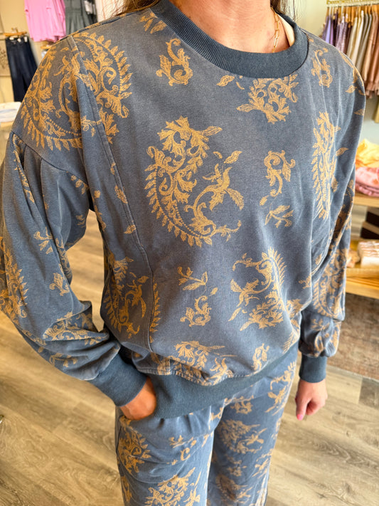 Paisley Print Round Neck Top