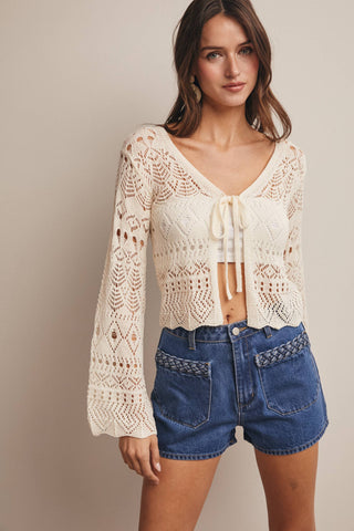Nicole Crochet Tie-Front Knit Cardigan