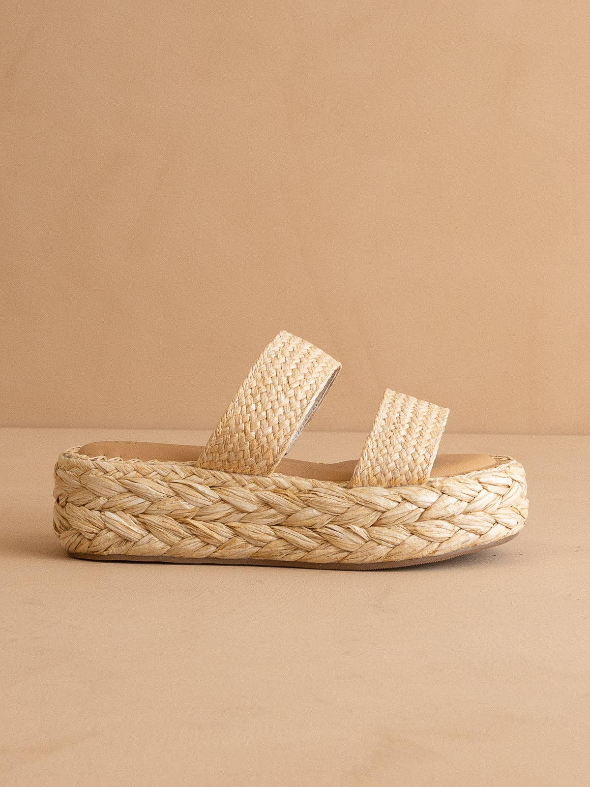 The Marley | Natural Basket Woven Double Strap Platform Slid