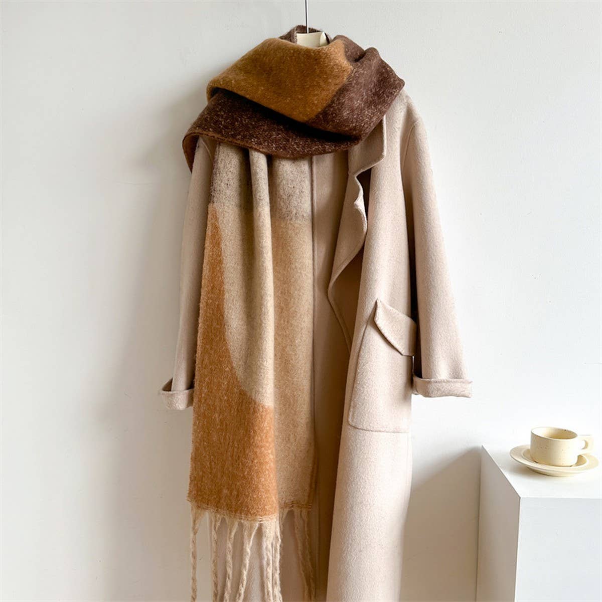 Geometric Fringe Wool Scarf