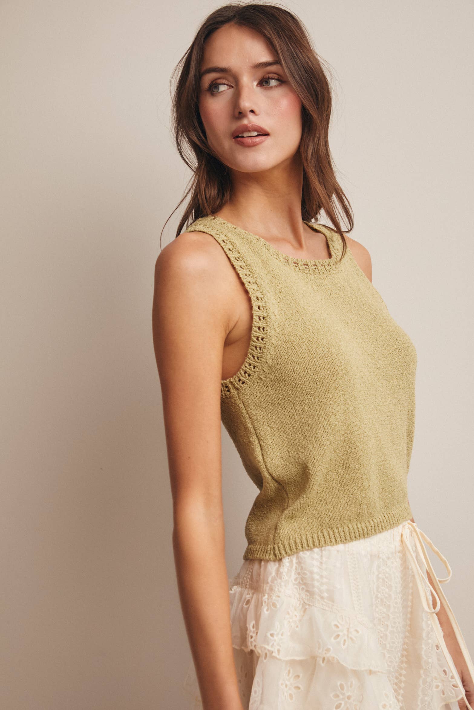 Lisa Open-Knit Sleeveless Tank Top