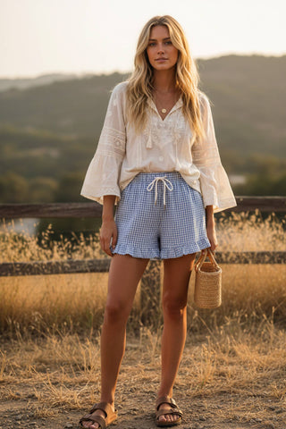 Keira Checkered Ruffle Hem Shorts
