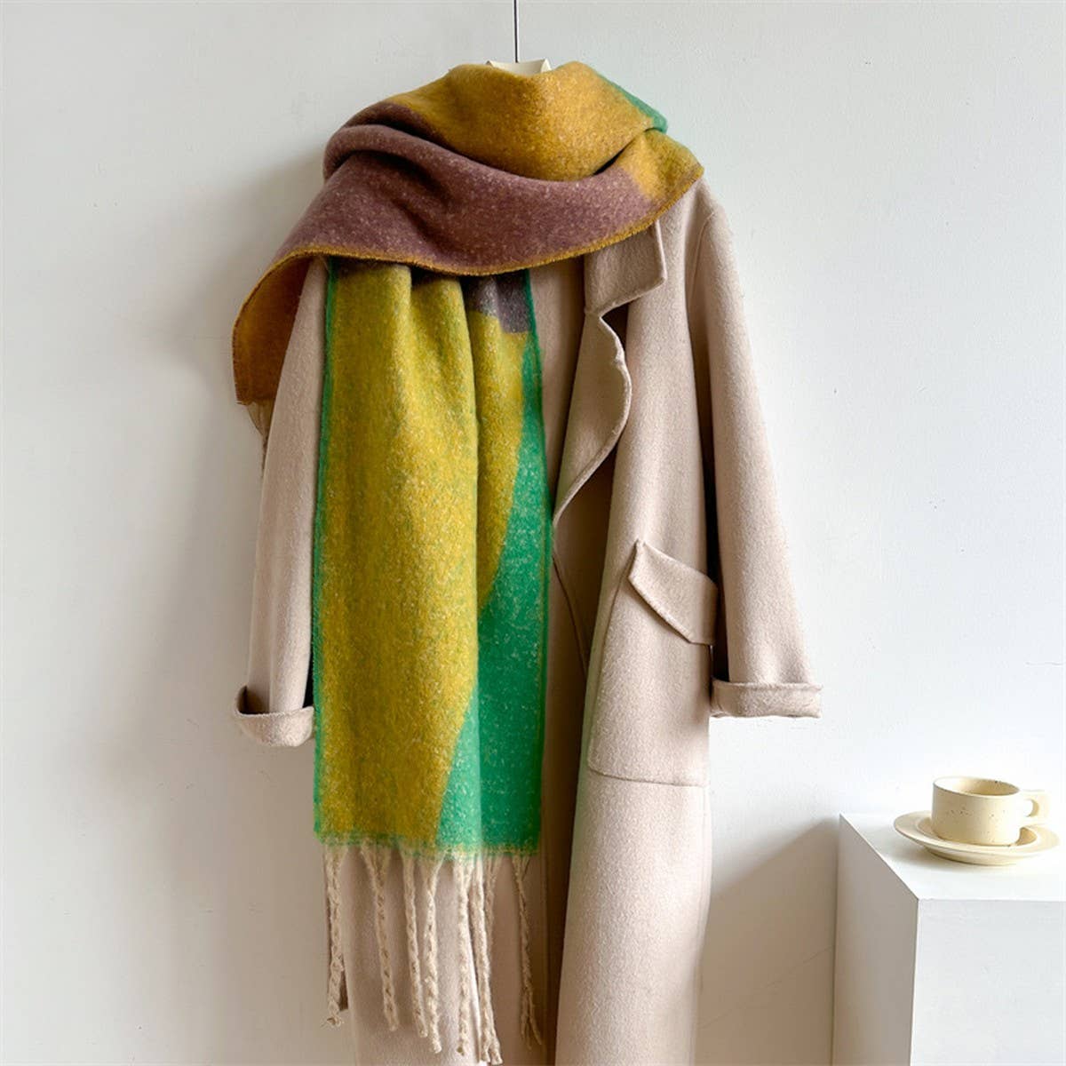 Geometric Fringe Wool Scarf