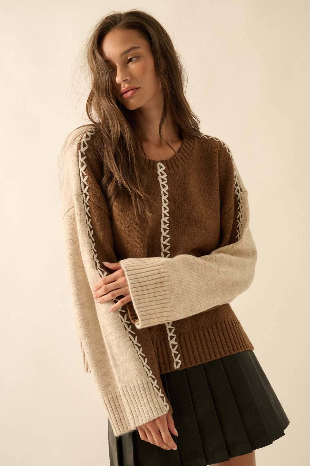 Cassie Knit Stitched Loose-Fit Sweater