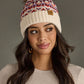 Beige, Lilac & Orange Patterned Pom Hat