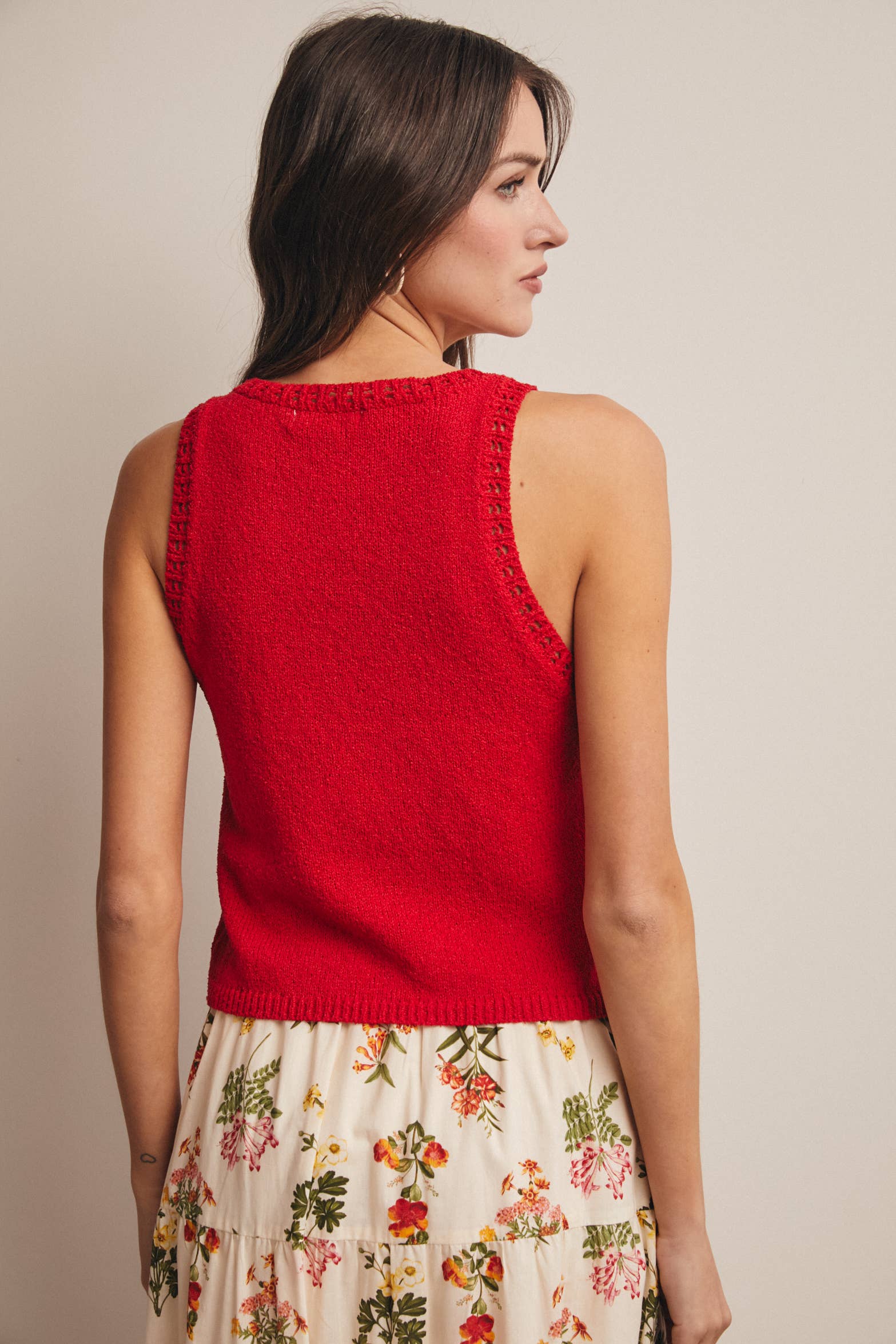 Lisa Open-Knit Sleeveless Tank Top