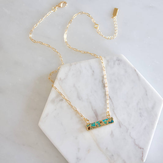 Copper Turquoise Bar Paperclip Necklace 