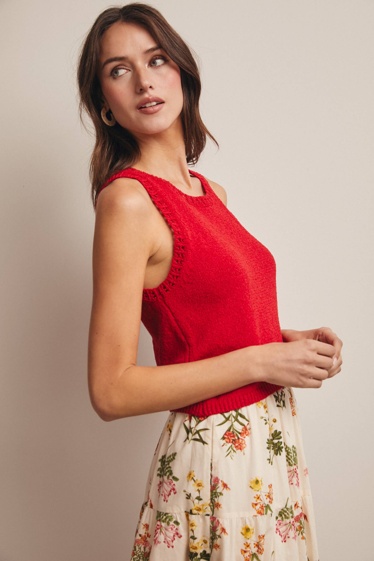 Lisa Open-Knit Sleeveless Tank Top