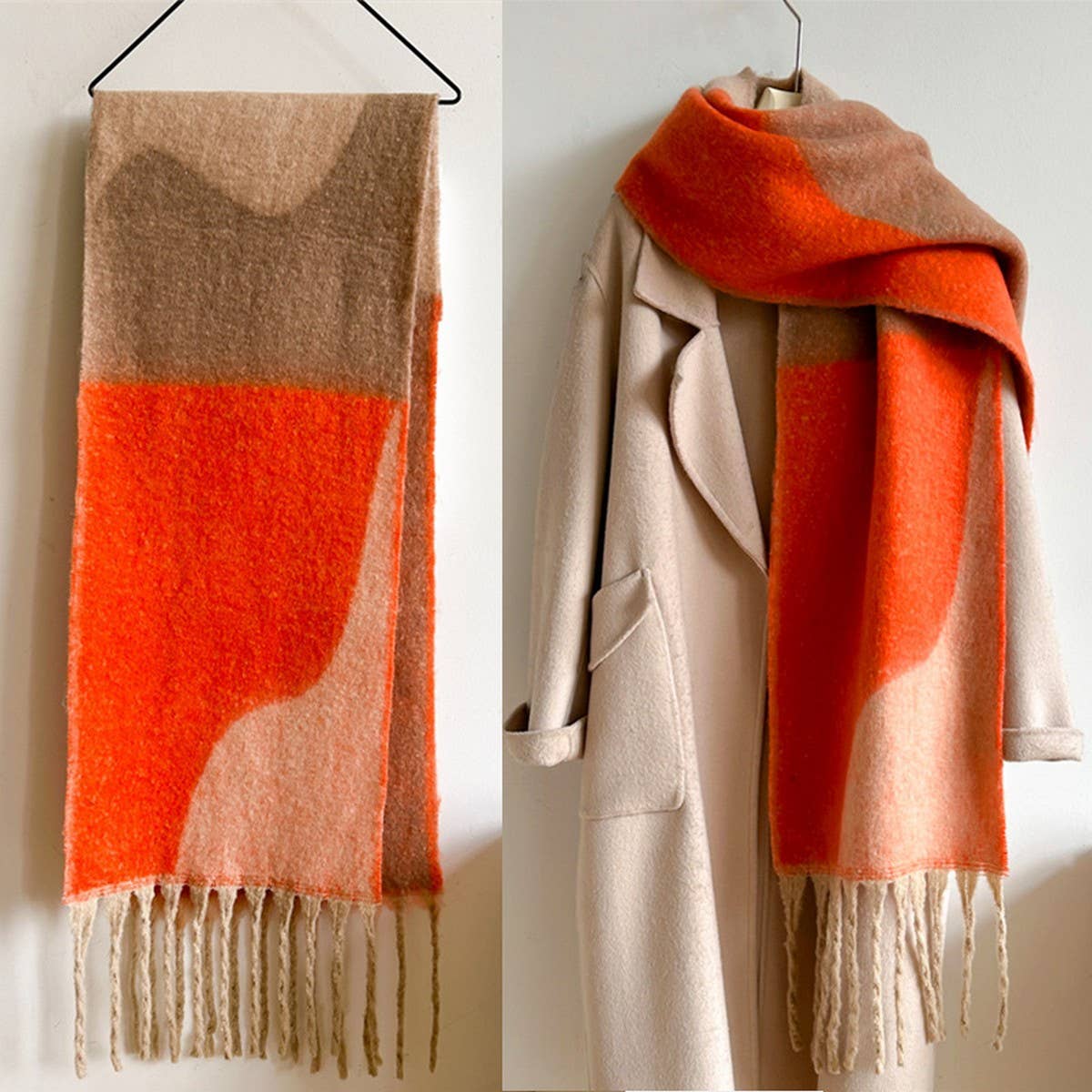 Geometric Fringe Wool Scarf