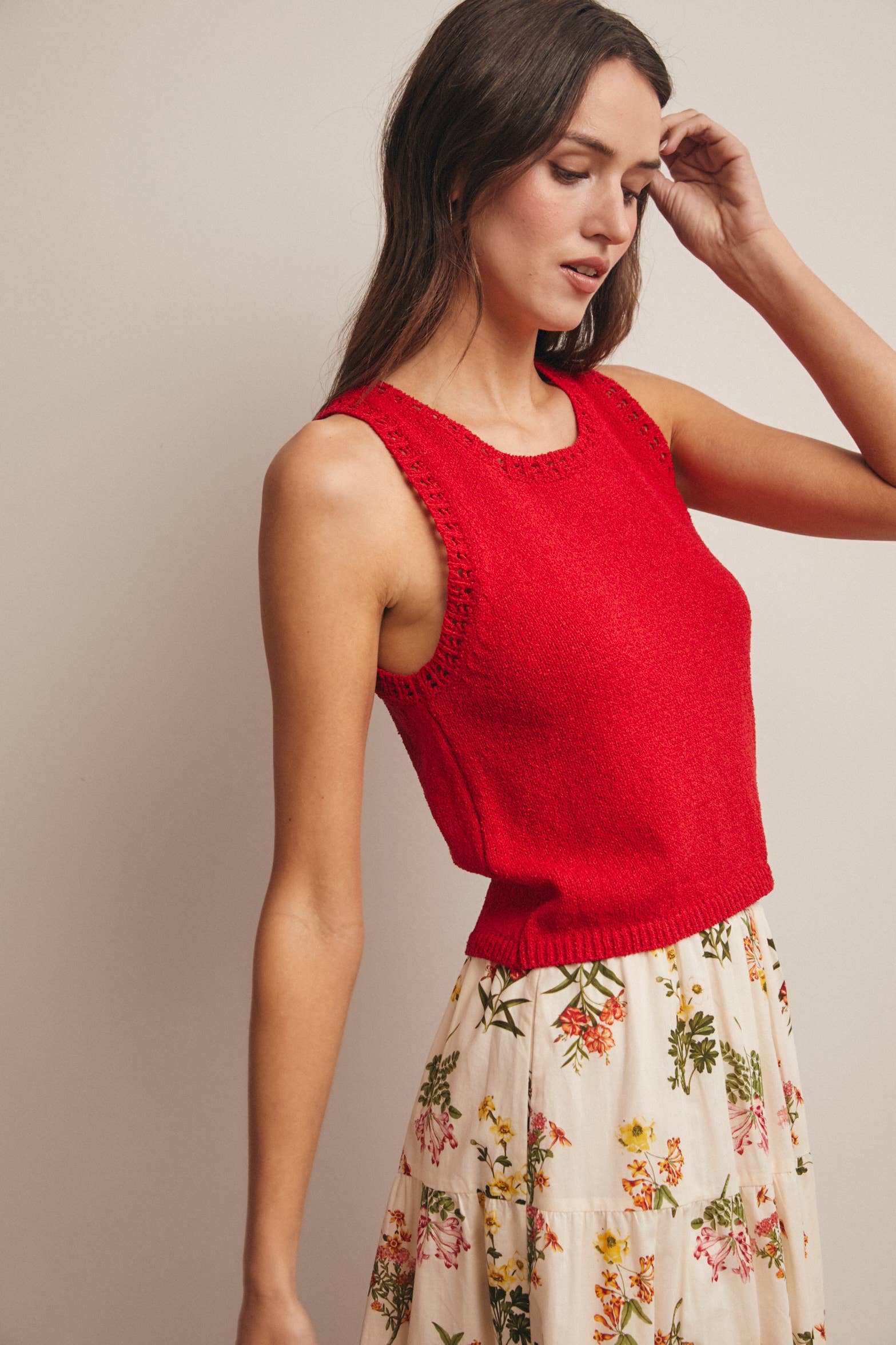 Lisa Open-Knit Sleeveless Tank Top