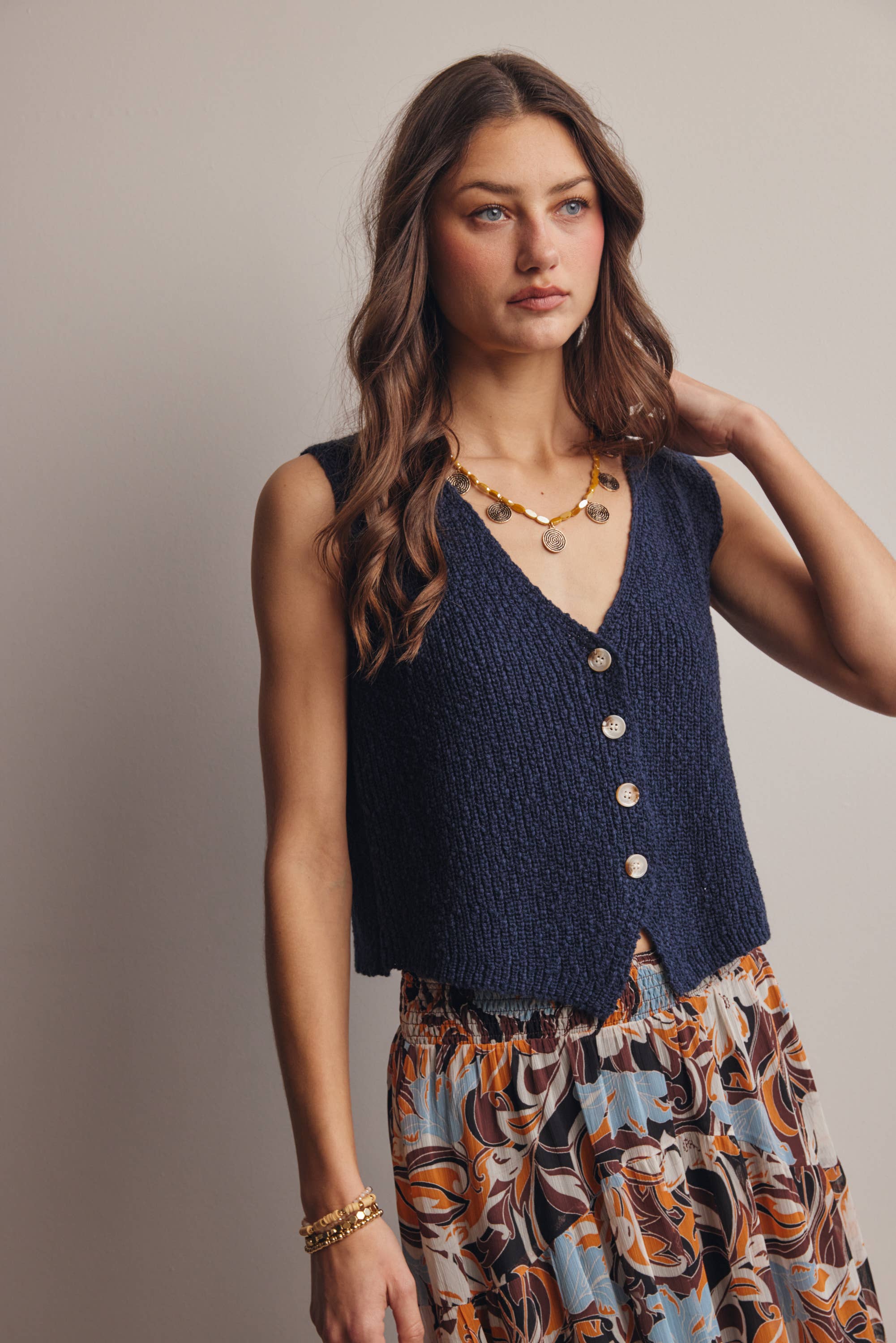 Hannah Button-Front Knit Vest