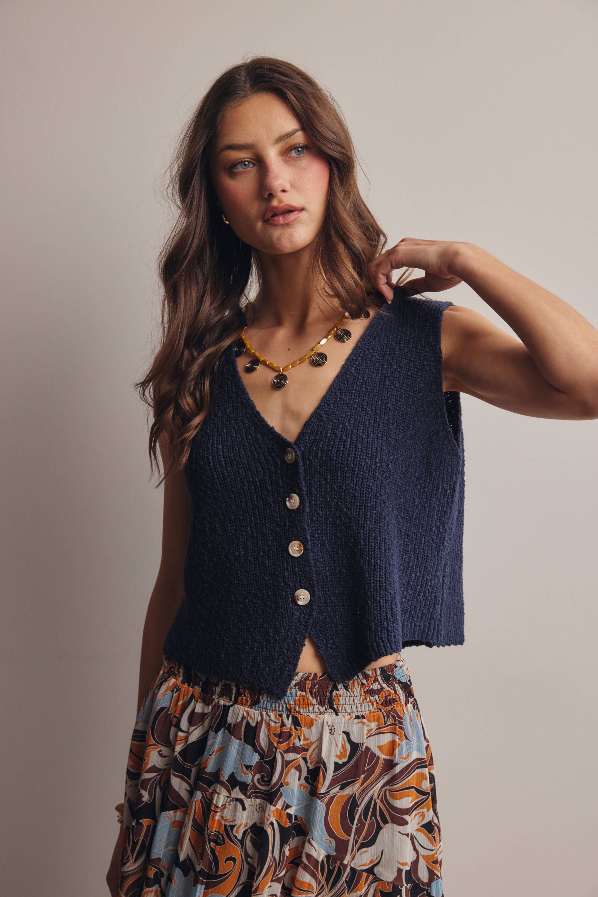 Hannah Button-Front Knit Vest