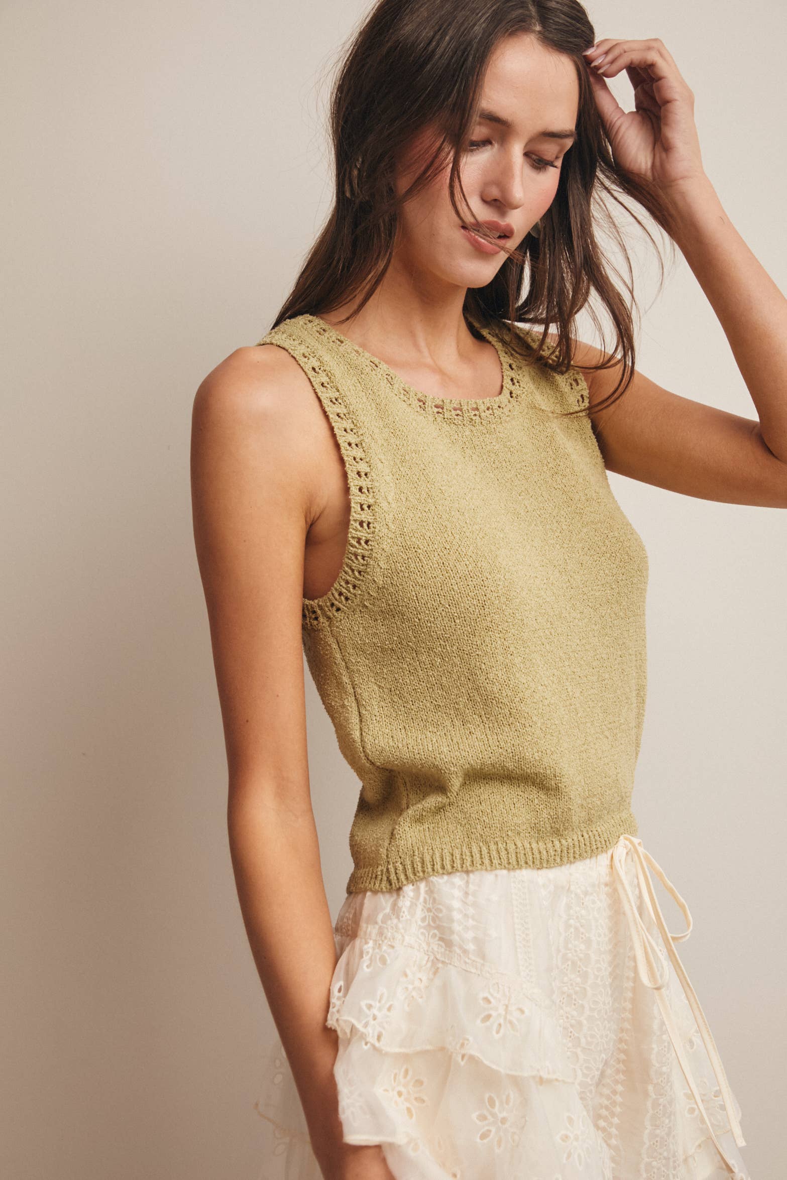 Lisa Open-Knit Sleeveless Tank Top
