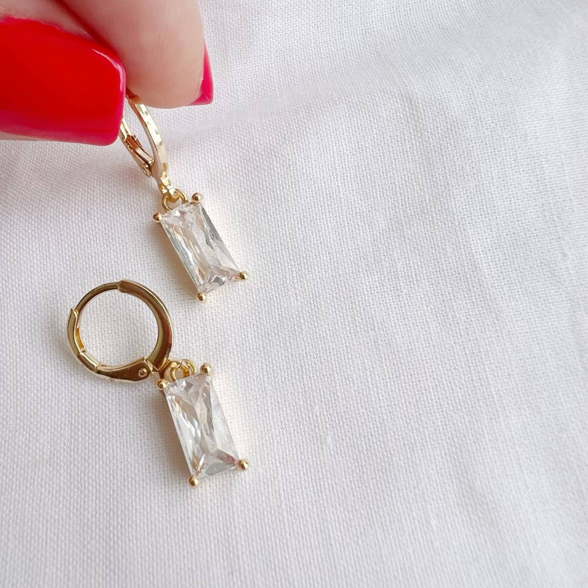 Taylor CZ Baguette Huggie Hoops Earrings Gold Filled