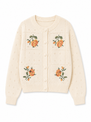 Ainsley Pointelle Rose Cardigan