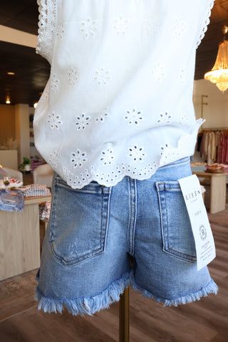 Addie Distressed Hem High Rise Shorts
