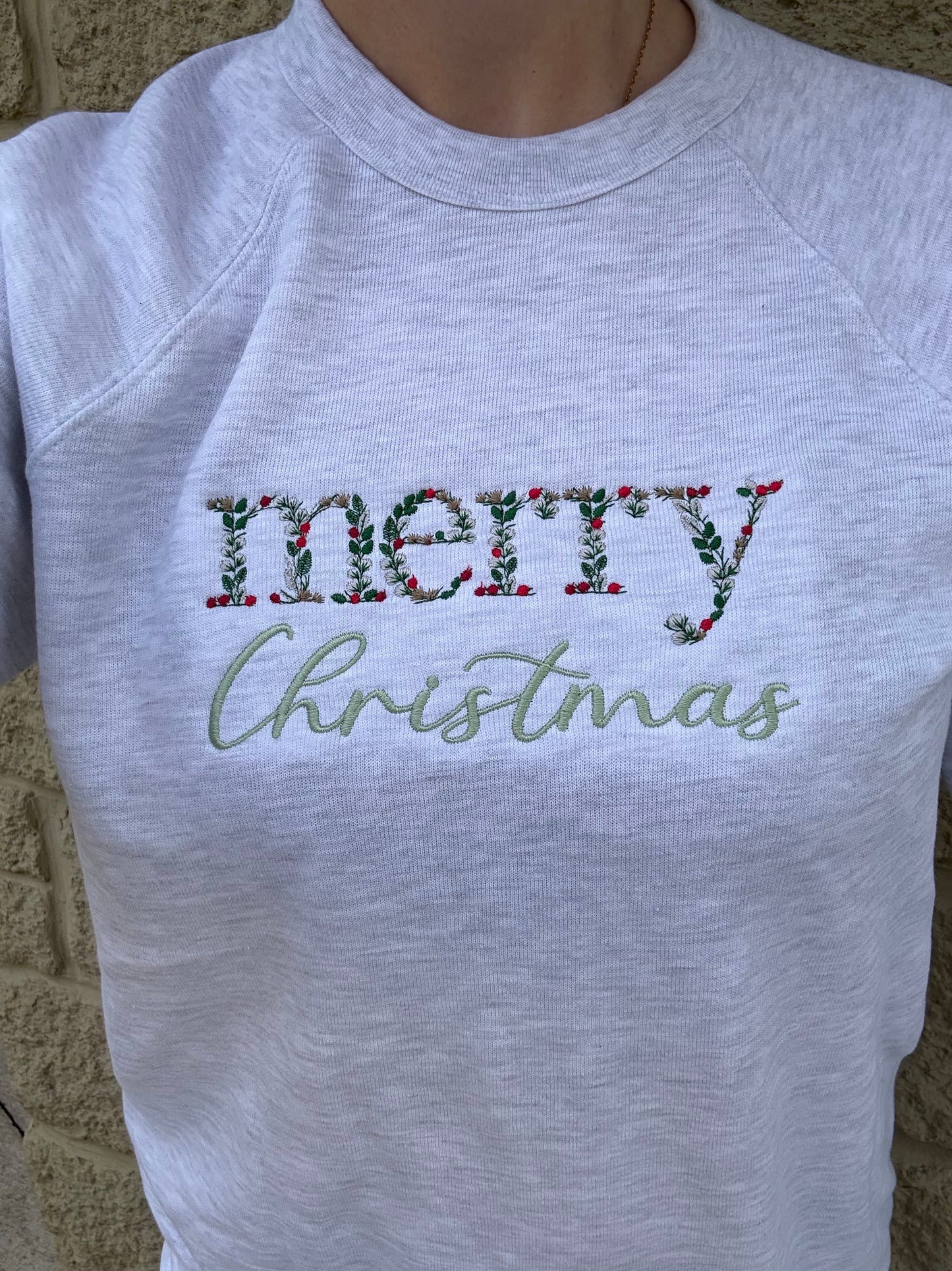 Merry Christmas Embroidered Crew