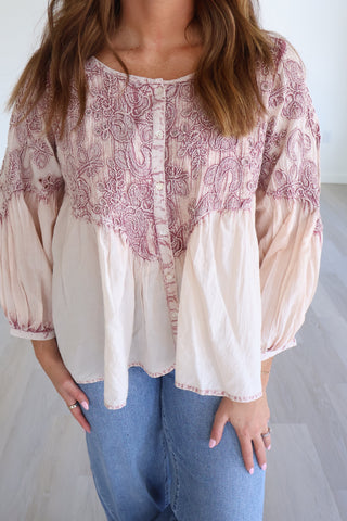 Jeanie Embroidered Balloon Sleeve Top