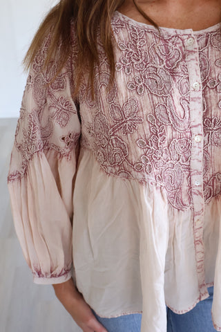 Jeanie Embroidered Balloon Sleeve Top