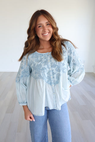 Jeanie Embroidered Balloon Sleeve Top