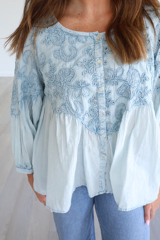 Jeanie Embroidered Balloon Sleeve Top