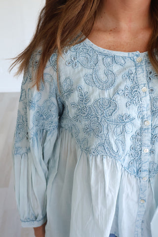 Jeanie Embroidered Balloon Sleeve Top