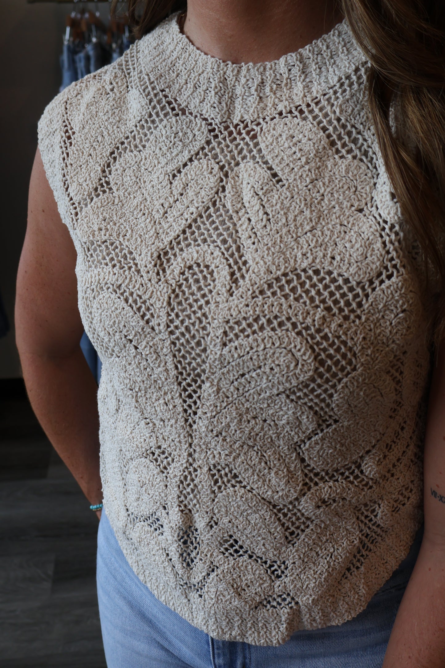 Jennifer Round Neck Crochet Top