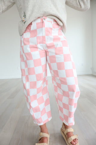 Marnie Checkered Barrel Pants