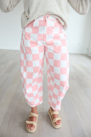 Marnie Checkered Barrel Pants