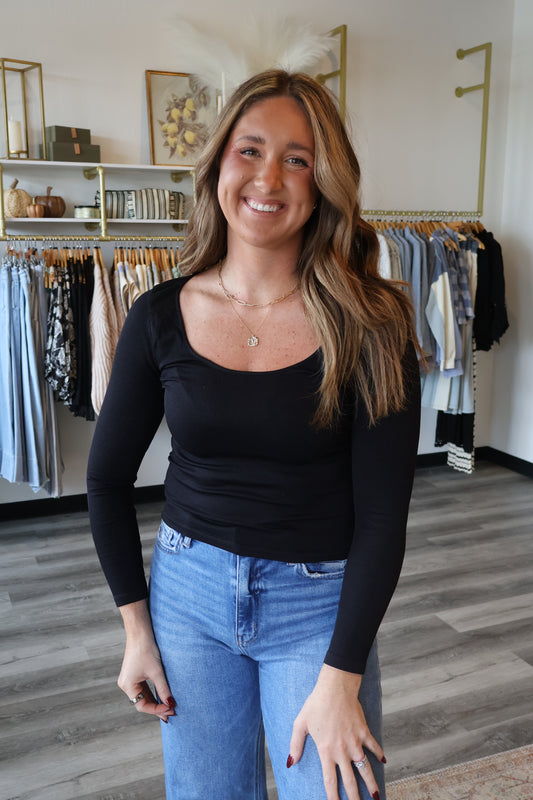 Landon Long Sleeve Ribbed Scoop Neck Top
