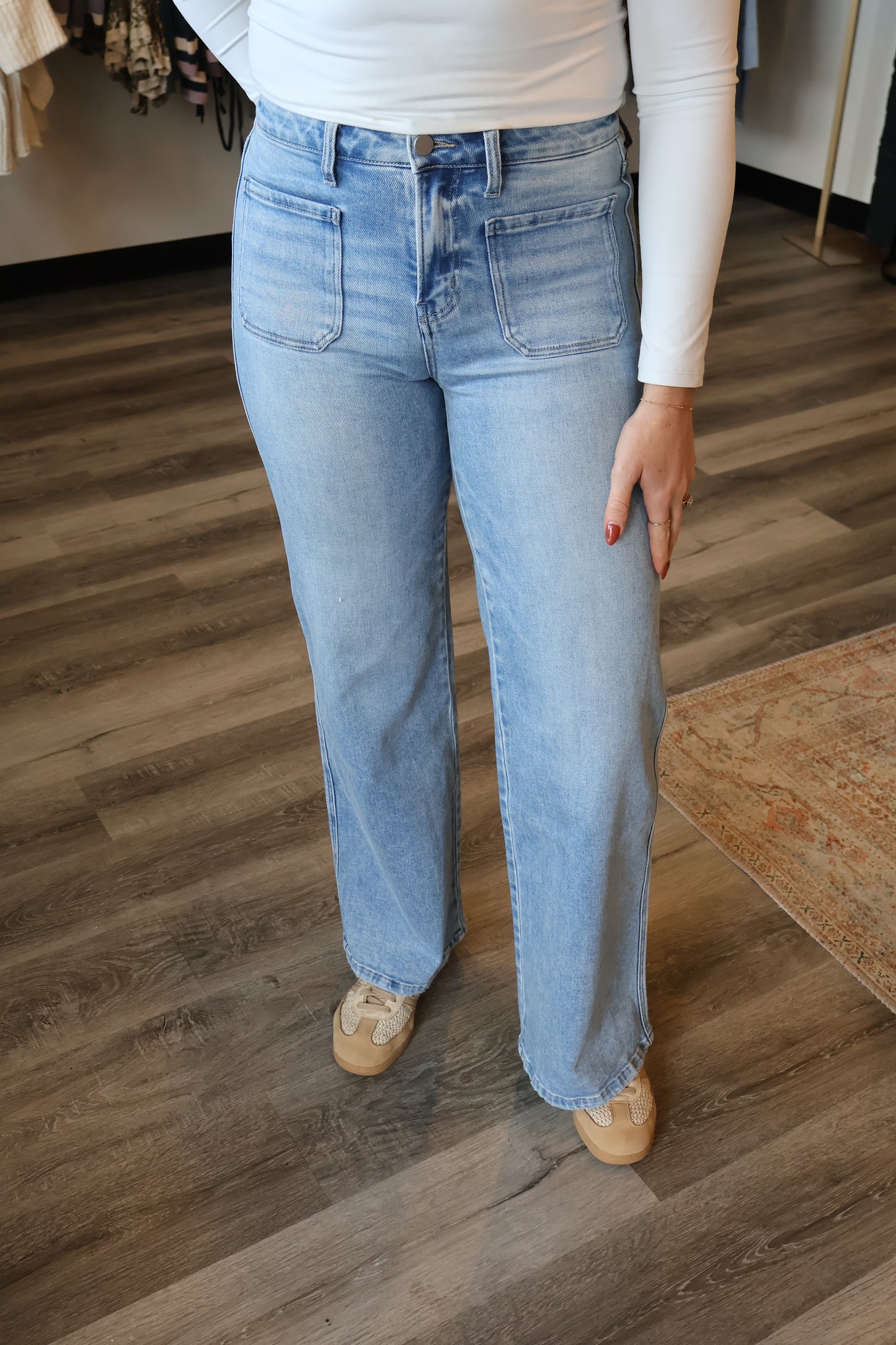 Oakley High Rise Patch Pocket Wide Leg Jeans