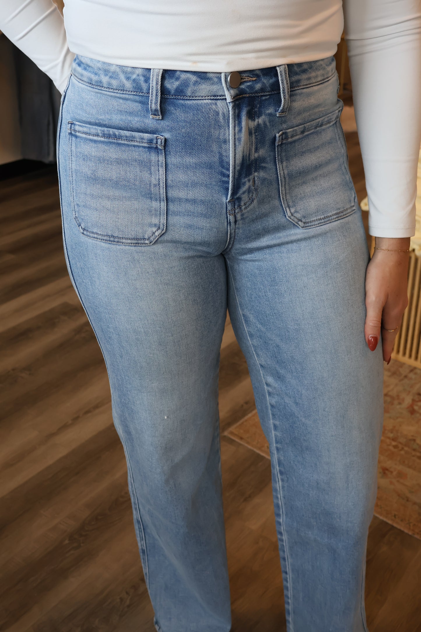 Oakley High Rise Patch Pocket Wide Leg Jeans