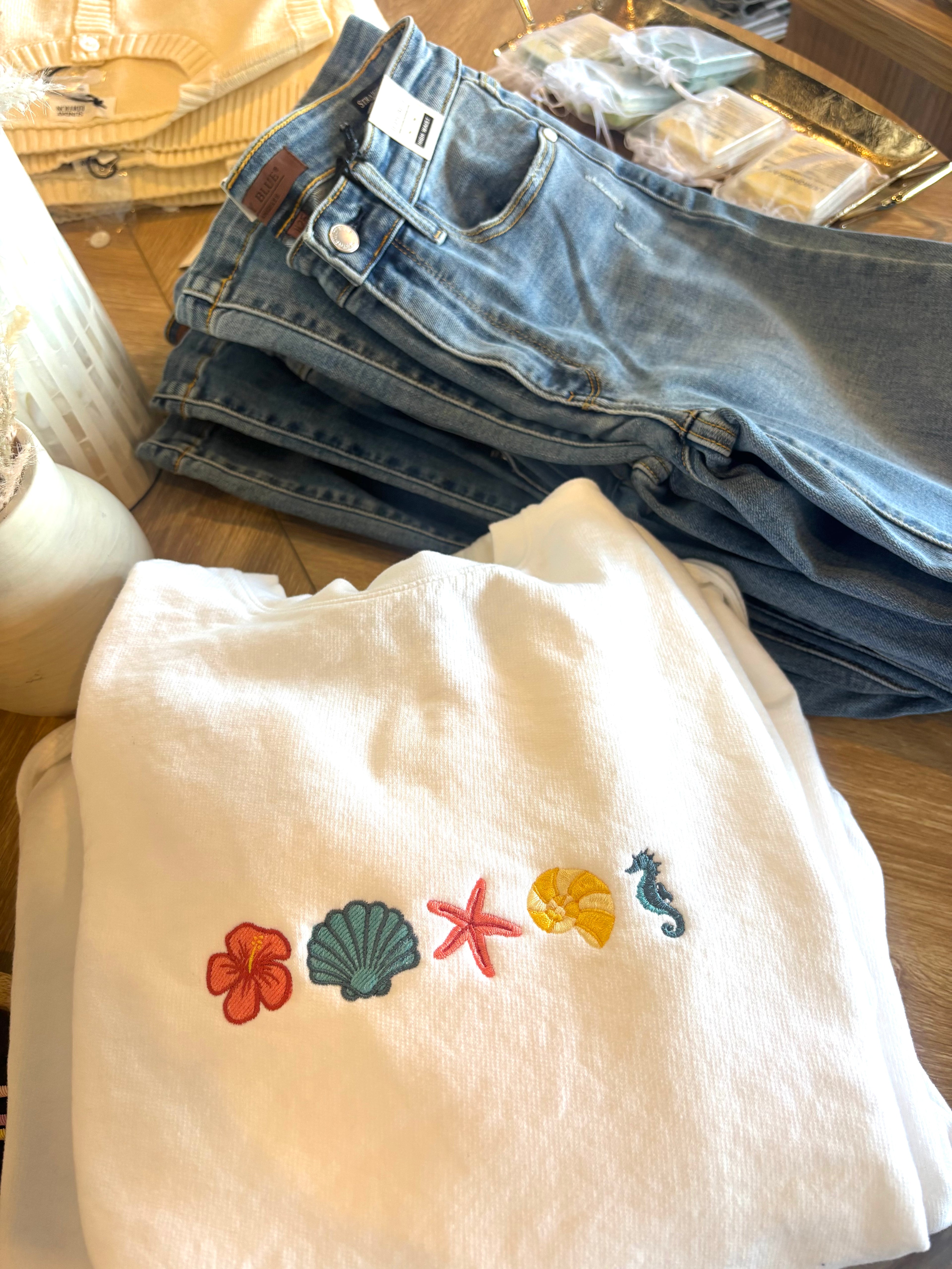 Sea Life Embroidered Crew Neck