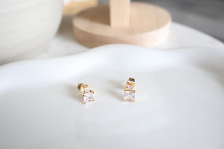 CZ Stacked Square Stud Earrings  