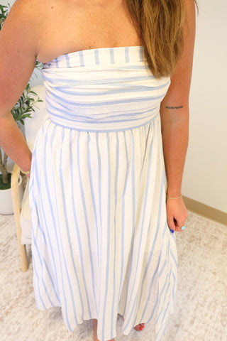 Joanie Strapless Pleated Midi Dress