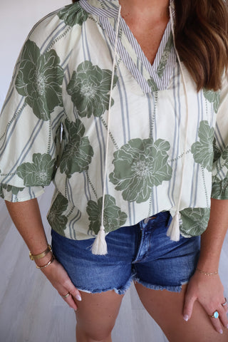 Darcie Botanical Pintuck Blouse