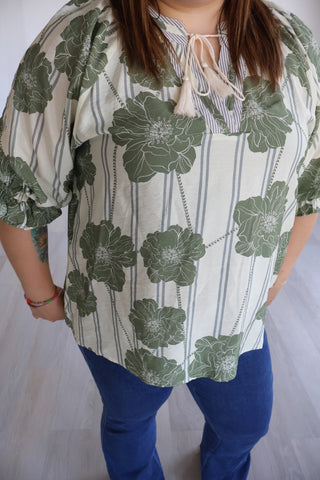Darcie Botanical Pintuck Blouse