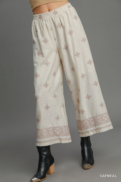 Aztec Embroidered Wide Leg Pants - Final Sale