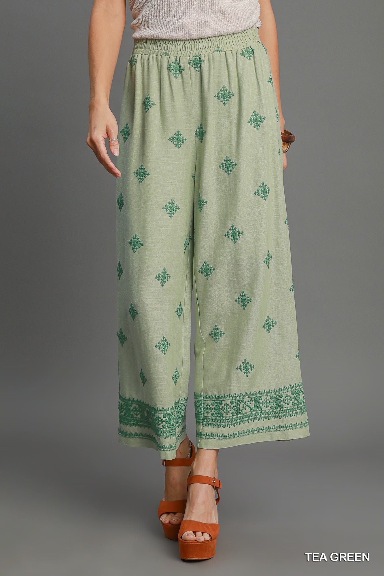 Aztec Embroidered Wide Leg Pants - Final Sale