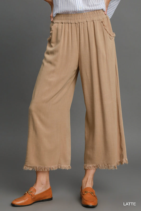 Merlot Frayed Hem Pants