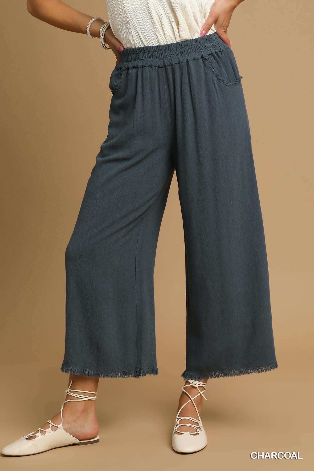 Merlot Frayed Hem Pants
