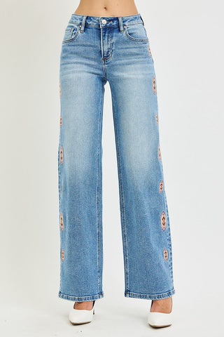 Mallory Mid Rise Embroidered Jeans