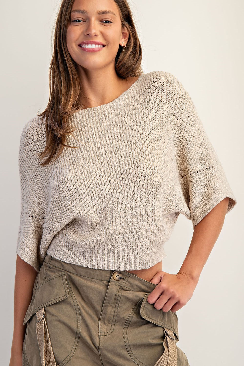 Sue Cropped Half Dolman Sleeve Sweater