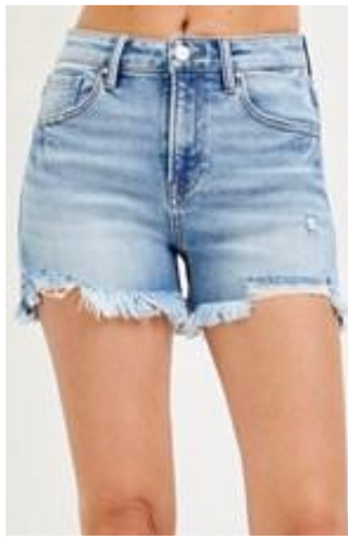 Addie Distressed Hem High Rise Shorts
