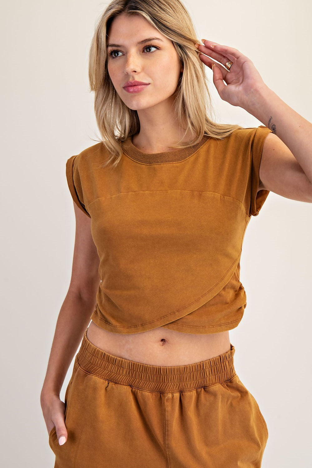 Noa Mineral Washed Short Sleeve Wrap Top