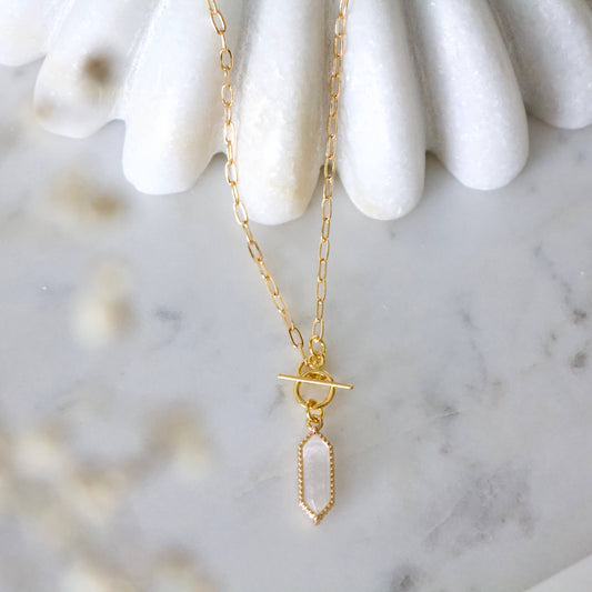 Quartz, Lapis, Jade, Rose Quartz Toggle Necklace
