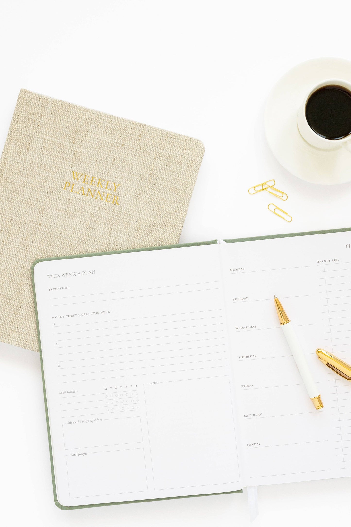 Undated Weekly Planner, Flax