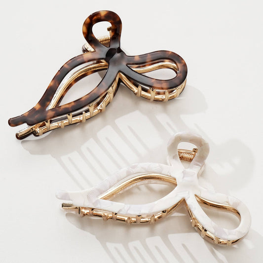 Sabrina Vintage Snow | Large Ribbon Metal Bow Claw Clip